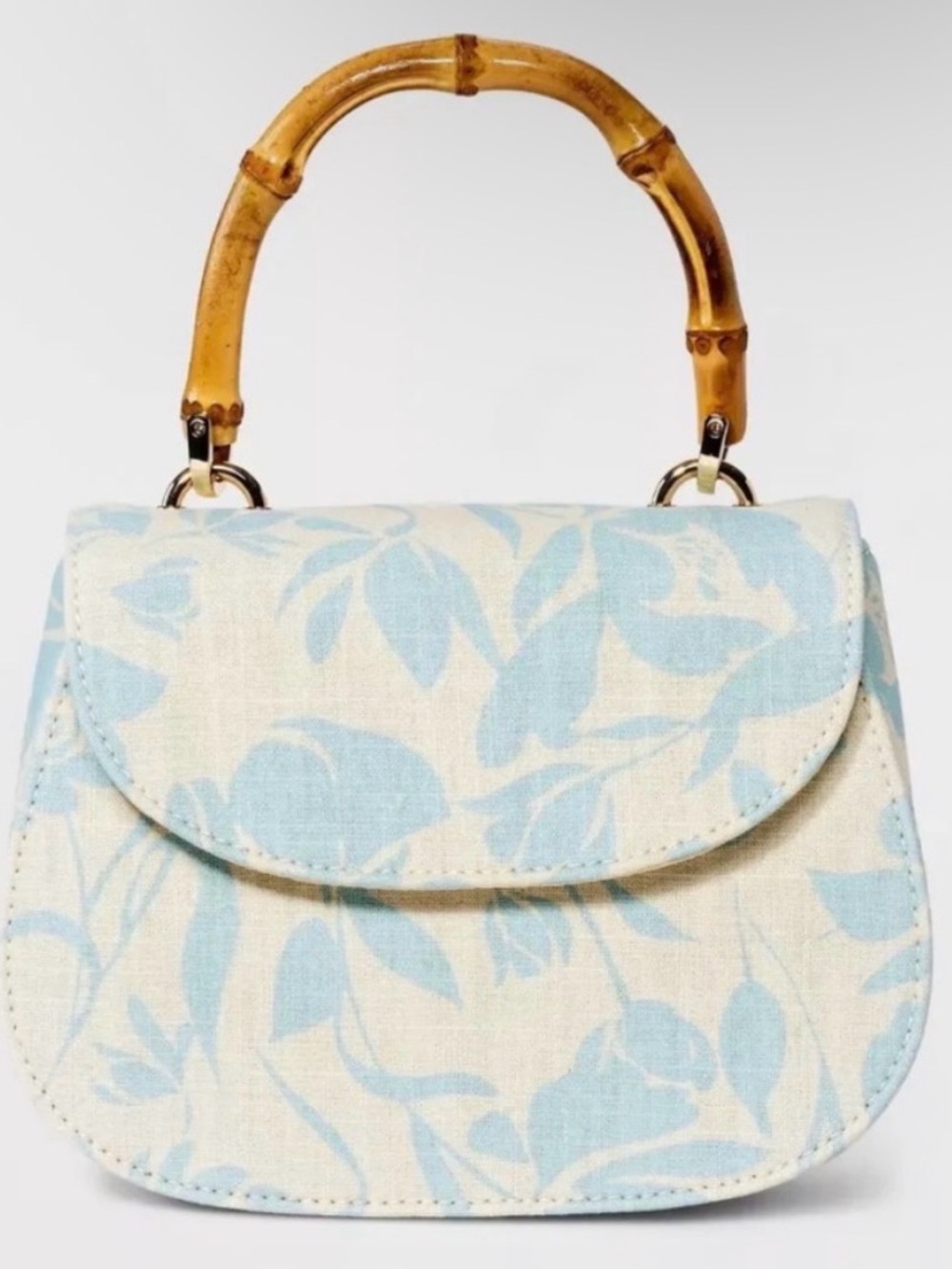 NWT Target “A New Day” Blue Floral Bamboo-Handle Women’s Top-Handle Bag
